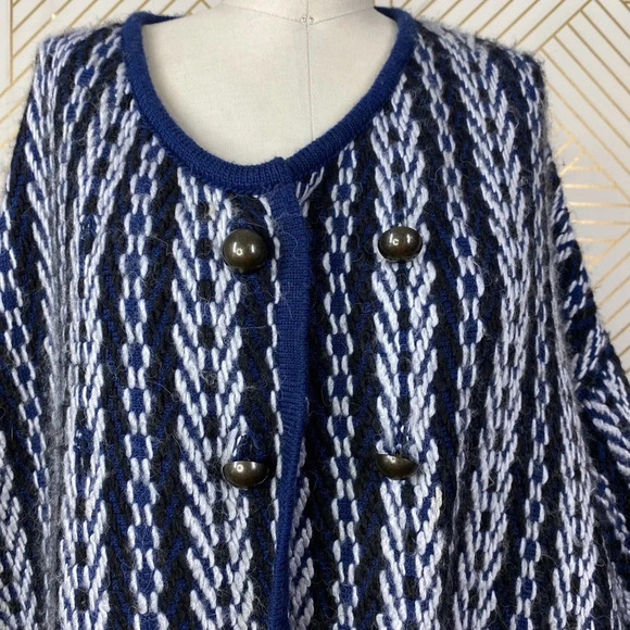 Anthropologie Sleeping on Snow Tajo Poncho Sweater Fringe Knit Blue One Size - Picture 4 of 12